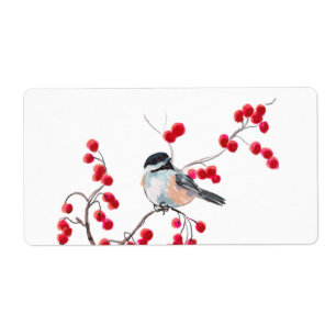 CHICKADEE & BERRIES ROUGES par SHARON SHARPE