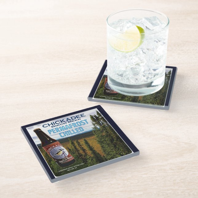 Chickadee Birch Beer Glass Coaster (Angled)