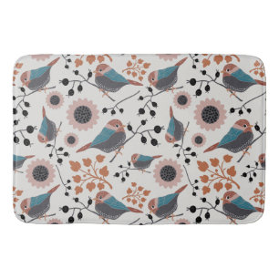 Chickadee Bird And Berry Pattern Floral Design Bath Mat