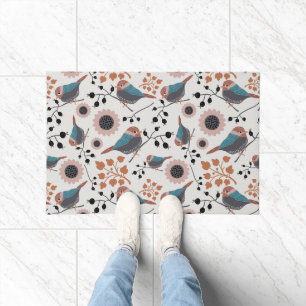 Chickadee Bird And Berry Pattern Floral Design Doormat