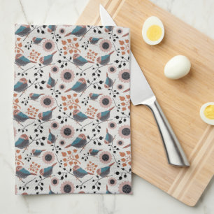 Chickadee Bird And Berry Pattern Floral Design Kit Kitchen Towel