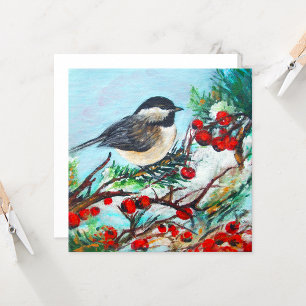 Chickadee Bird Berries Art Card