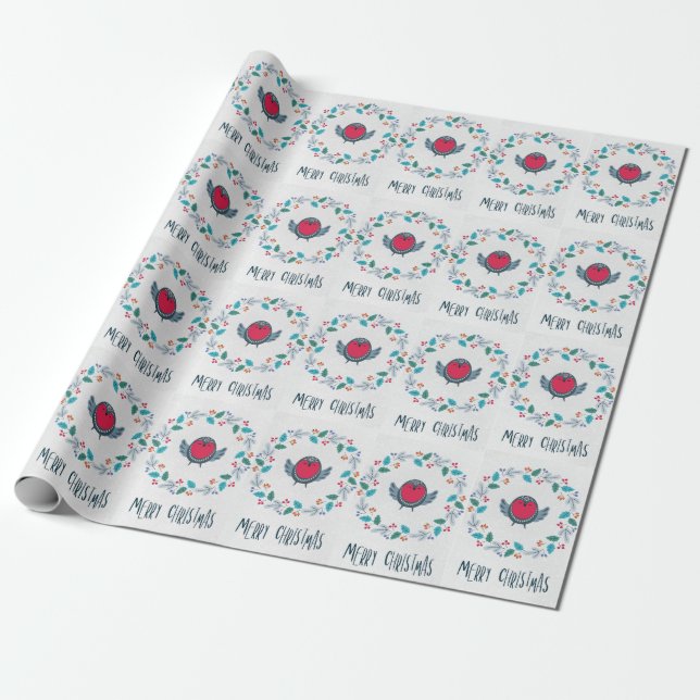 Chickadee Bird Christmas Wrapping Paper (Unrolled)