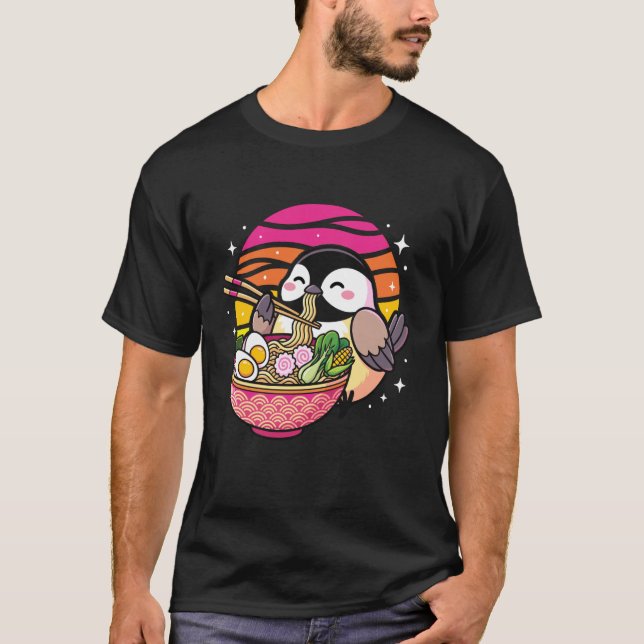 Chickadee Bird Eating Ramen T-Shirt (Front)