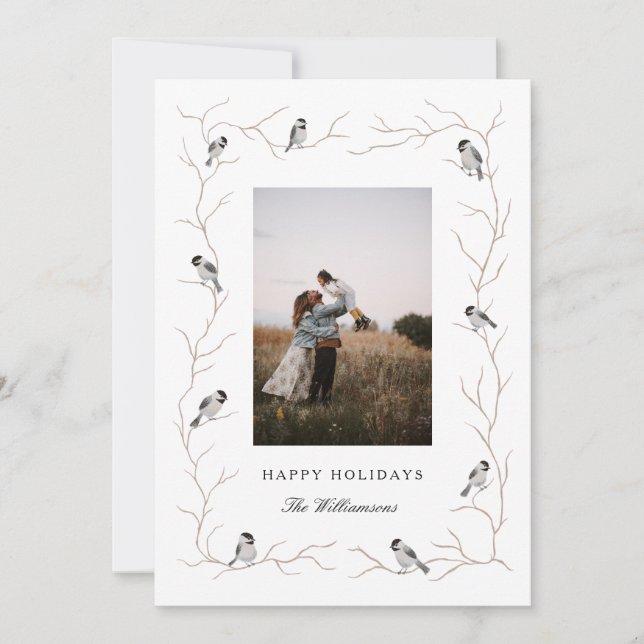 Chickadee Bird Holiday Photo Card (Front)