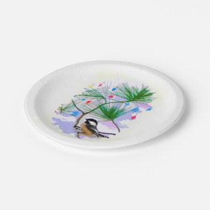 Chickadee Bird in Tree Paper Plates