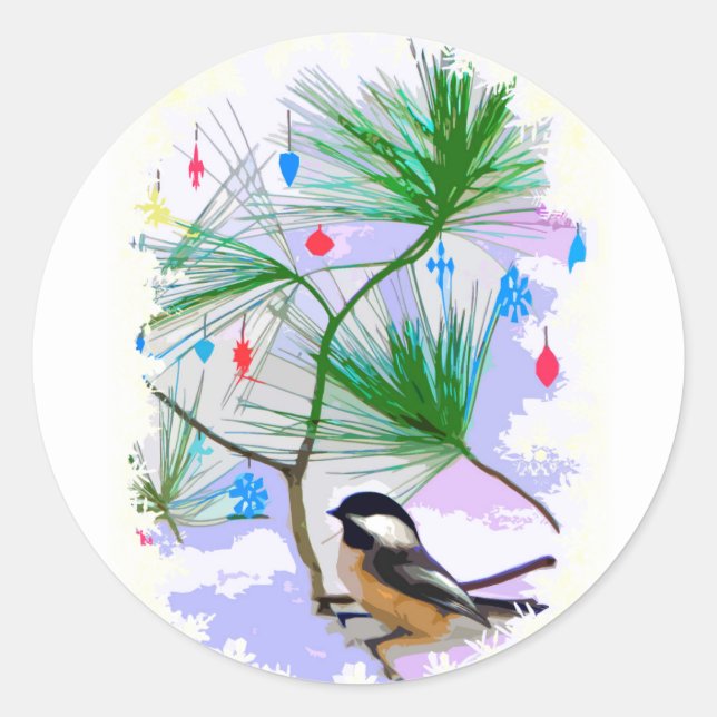 Chickadee Bird in Tree Stickers (Front)