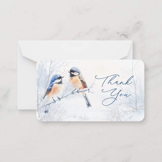 Chickadee Bird in Winter Thank You Card (Front)