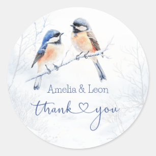 Chickadee Bird in Winter Thank You  Classic Round Sticker