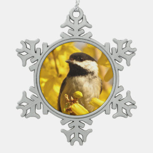 Chickadee Bird in Yellow Flowers Ornament