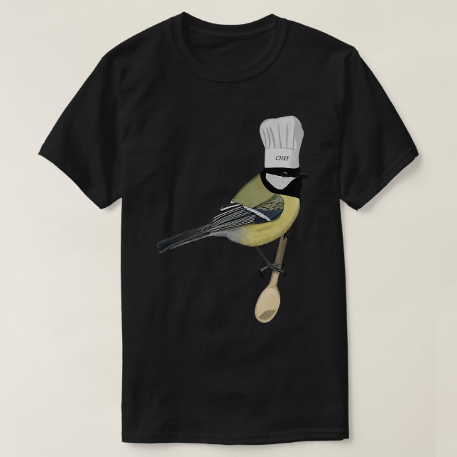 Chickadee Bird Kitchen Chef Hat Cooking Biologist  T-Shirt (Design Front)