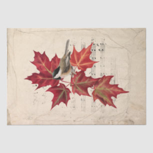 Chickadee Bird Red Autumn Leaves Music Parchment  Tissue Paper