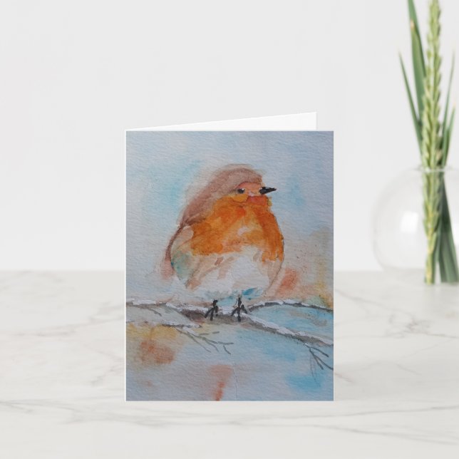 Chickadee Bird Watercolor Christmas Card (Front)
