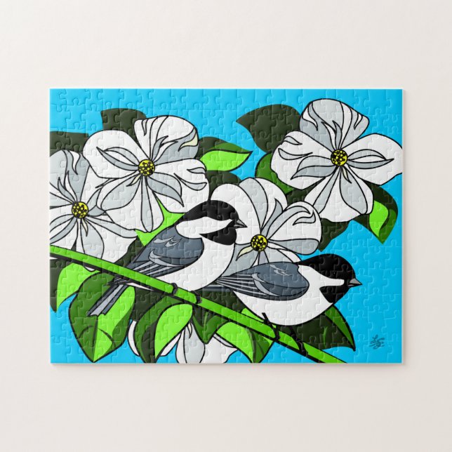 Chickadee Birds and Flowers Jigsaw Puzzle (Horizontal)