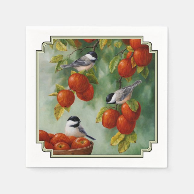 Chickadee Birds Apple Harvest Napkin (Front)