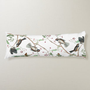 Chickadee Birds Berries & Pinecones Watercolor Body Pillow