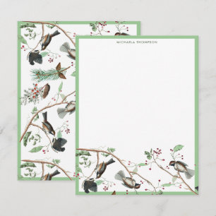 Chickadee Birds Berries & Pinecones Watercolor  Card