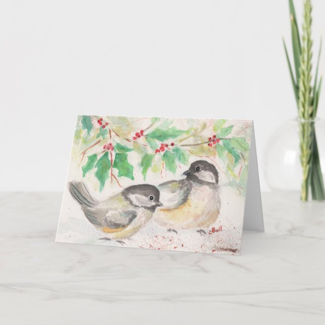 Chickadee Birds Christmas Card (Front)