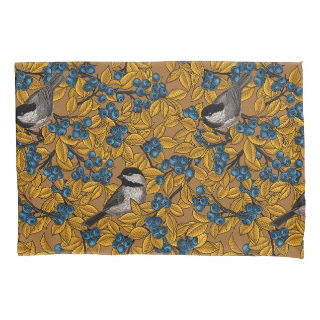 Chickadee birds on blueberry branches pillowcase (Front)