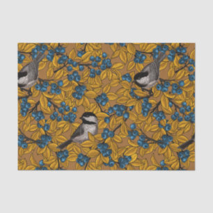 Chickadee birds on blueberry branches tissue paper