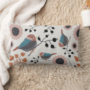 Chickadee Birds Pattern Lumbar Pillow