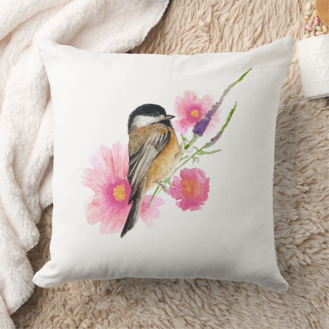 Chickadee Black Capped Art Decor Throw Pillow (Blanket)
