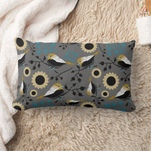 Chickadee Black Capped Birds And Flowers Lumbar Pillow