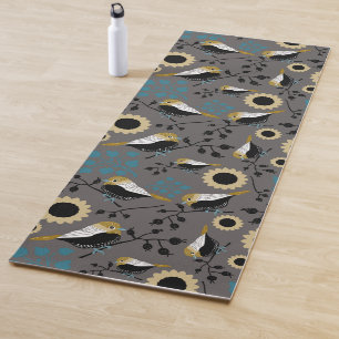 Chickadee Black Capped Birds Berries Flowers Yoga Mat