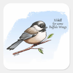 CHICKADEE BUFFALO WINGS by Jeff Willis Art Square Sticker