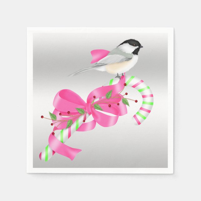 Chickadee & Candycane Napkin (Front)