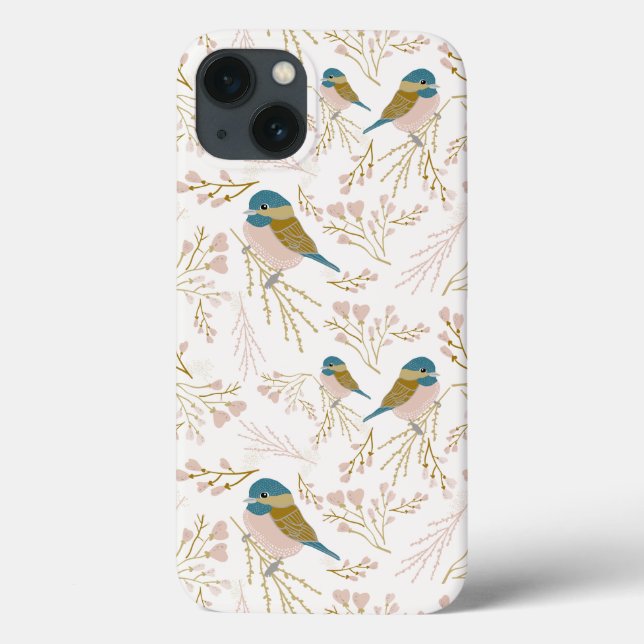  Chickadee Cute Gold Pink Hearts Floral Print Case-Mate iPhone Case (Back)
