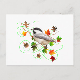 Chickadee & Fall Leaves Postcard