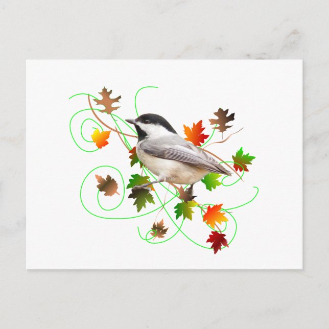Chickadee & Fall Leaves Postcard (Front)