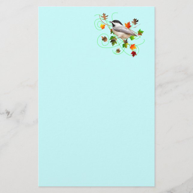 Chickadee & Fall Leaves Stationery (Front)