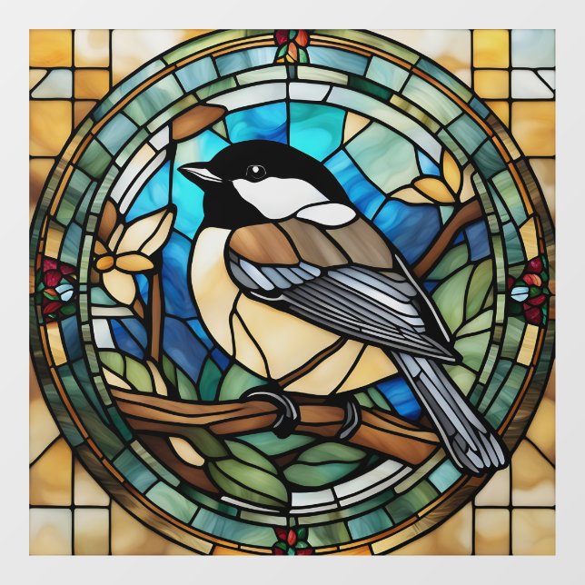 Chickadee Faux Stained Glass Great Tit Bird Window Cling (Sheet)