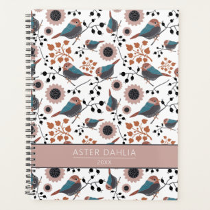 Chickadee Floral Pattern Blue Pink Customizable Planner