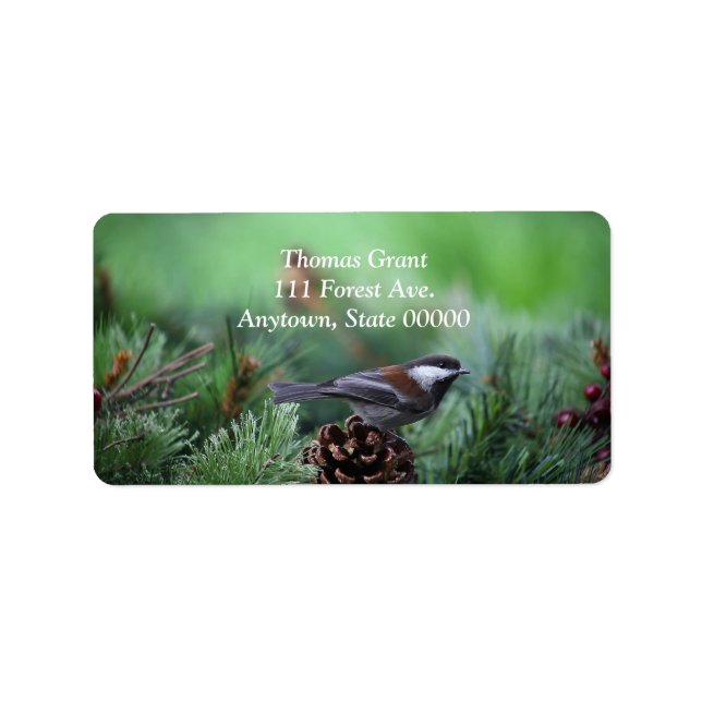 Chickadee in a winter setting label (Front)