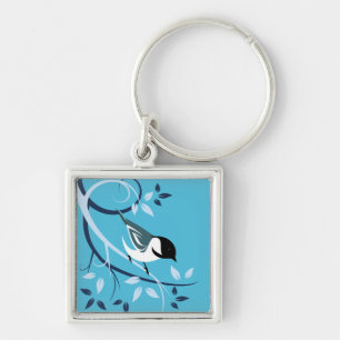 Chickadee In Tree Branch Keychain
