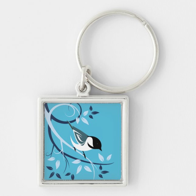 Chickadee In Tree Branch Keychain (Front)