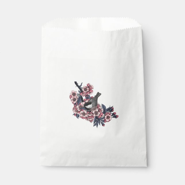Chickadee on a blooming cherry branch favour bag (Front)