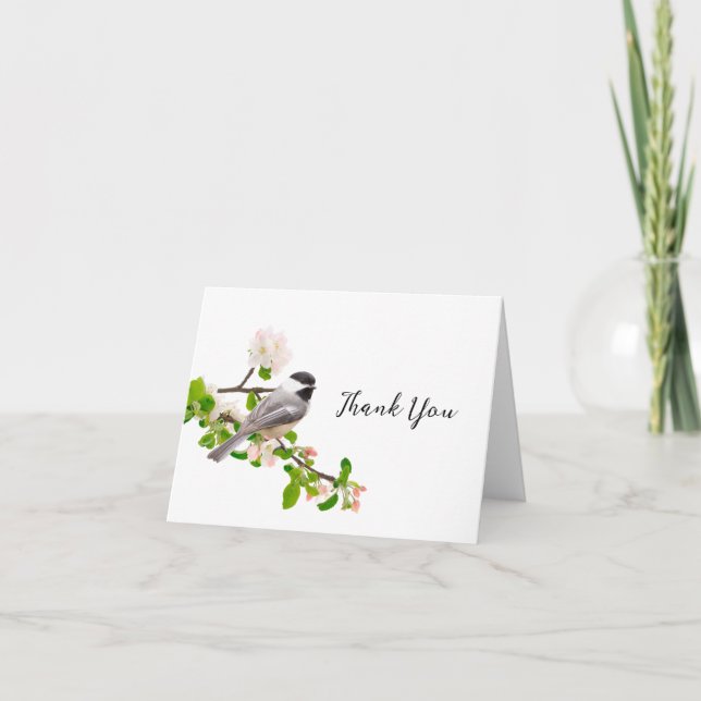 Chickadee on Apple Blossom Branch Thank You Card (Front)
