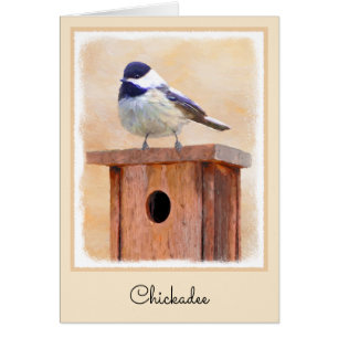Chickadee on Birdhouse Painting - Original Bird Ar