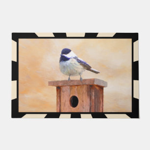 Chickadee on Birdhouse Painting - Original Bird Ar Doormat
