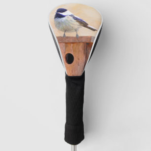Chickadee on Birdhouse Painting - Original Bird Ar Golf Head Cover