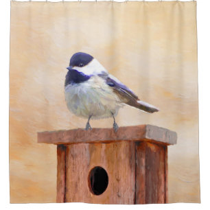 Chickadee on Birdhouse Painting Original Bird Art