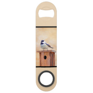 Chickadee on Birdhouse Painting Original Bird Art Bar Key