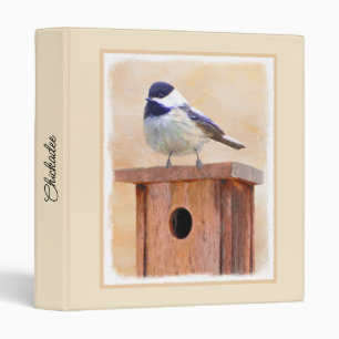 Chickadee on Birdhouse Painting Original Bird Art Binder