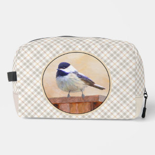Chickadee on Birdhouse Painting Original Bird Art Dopp Kit