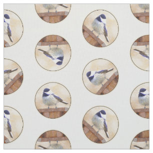 Chickadee on Birdhouse Painting Original Bird Art Fabric