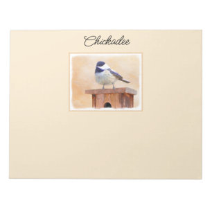 Chickadee on Birdhouse Painting Original Bird Art Notepad